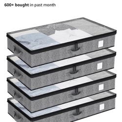 Fixwal 4 Pack Underbed Storage Containers, Below 4.5 Inches Low Profile Under Bed Organizer Clothes Storage Bins with Sturdy Sidewalls and Bottom