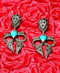 Fabulous Silver Turquoise and Marcasite Earrings
