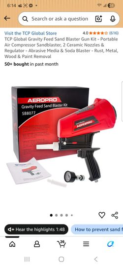 TCP Global Gravitv Feed Sand Blaster Gun Kit - Portable Air Compressor Sandblaster. 2 Ceramic Nozzles & Reaulator - Abrasive Media & Soda Blaster - Ru