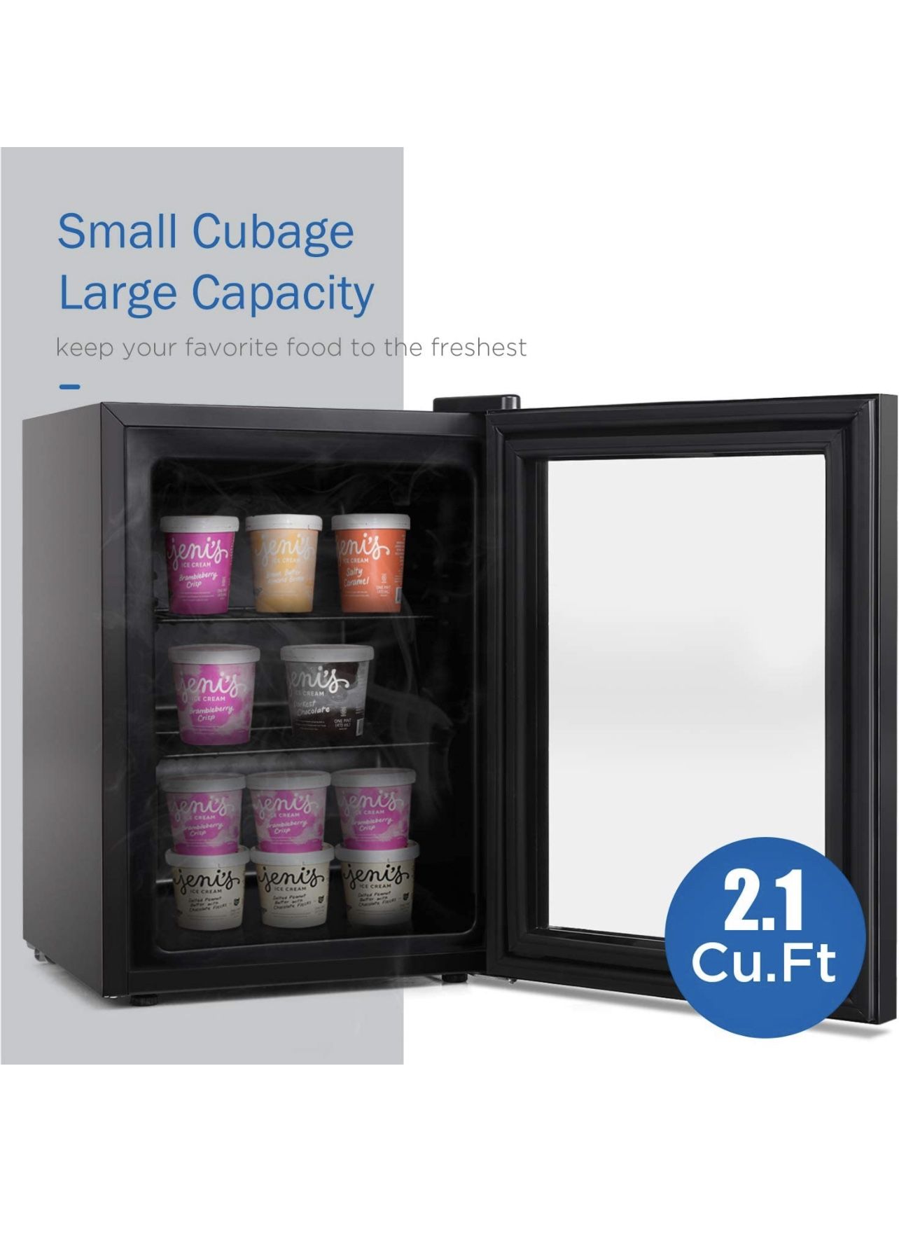 Compact Mini Freezer with Glass Display Door 2.1 Cu Ft with 2