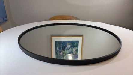 Large 35.5” Modern Round Mirror – Black Frame