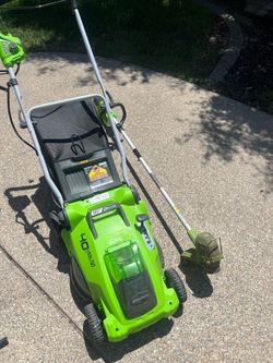 Greenworks 40V 16" Lawn Mower and String Trimmer with battery and charger