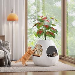 CAt litter box, Cat House, White with Air Purifier, Replaceable Scratching Board & Heating Pad, NEW