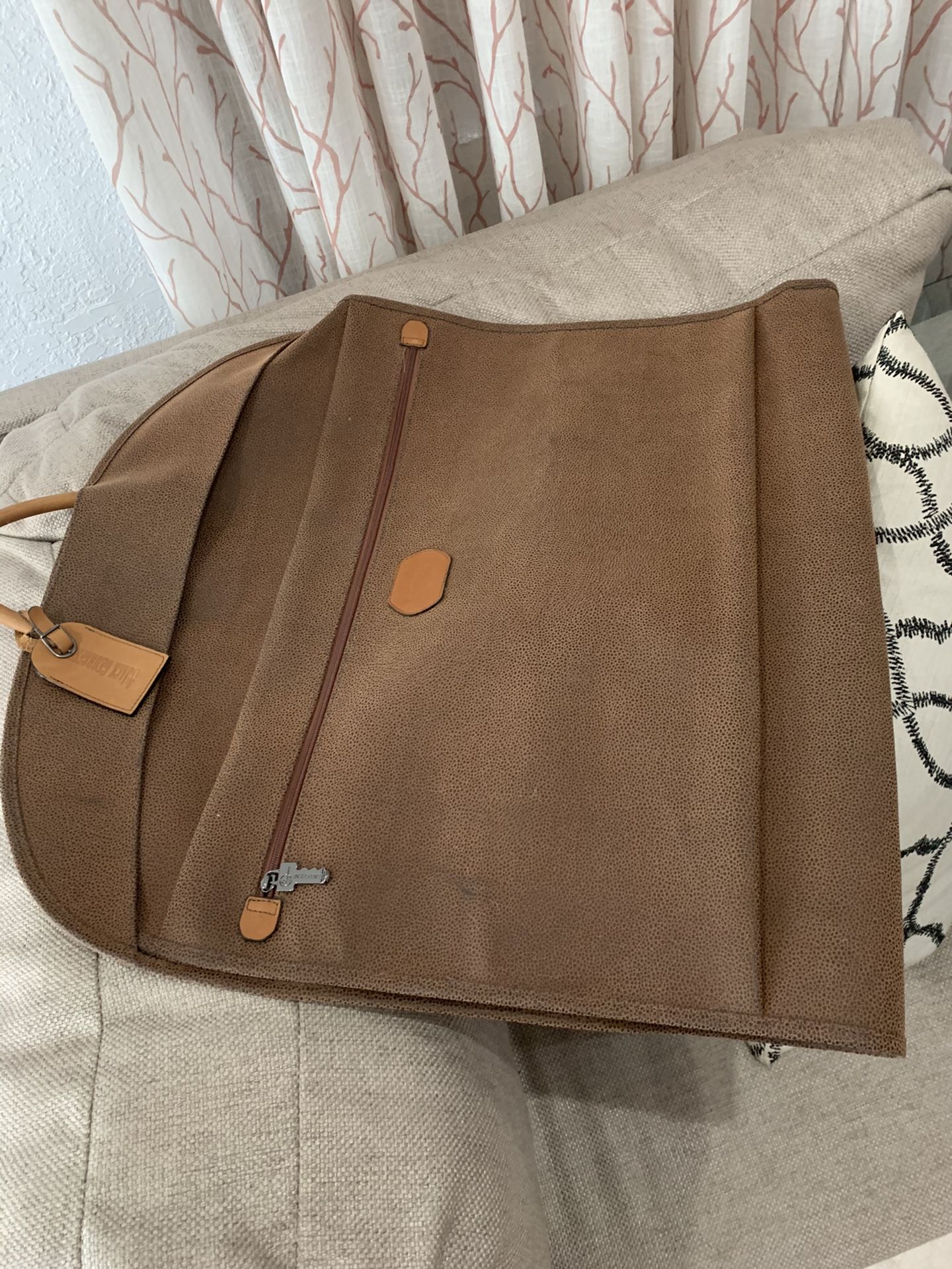 Camel leather travel garment bag