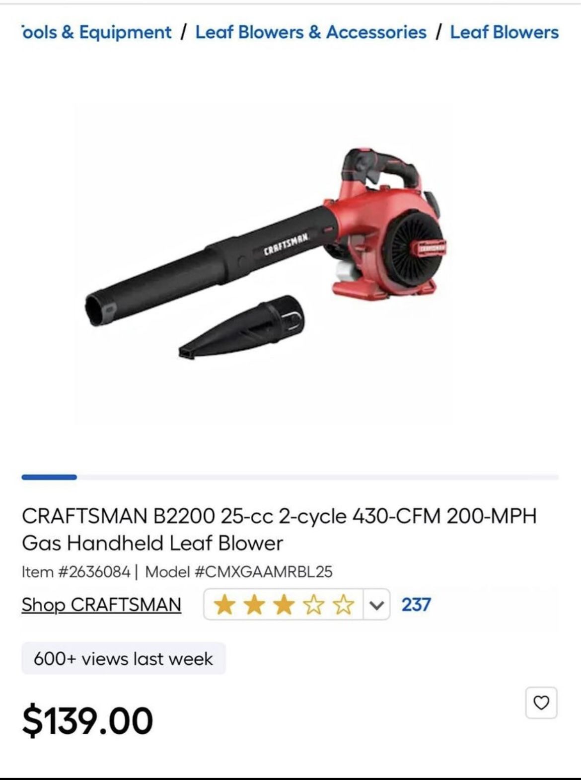 Leaf blower New Gas 2 Cycle 25cc $80