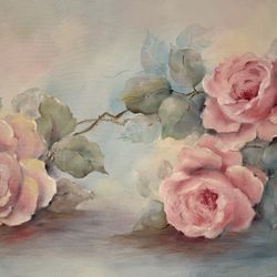 Original Floral Painting Pink Roses 