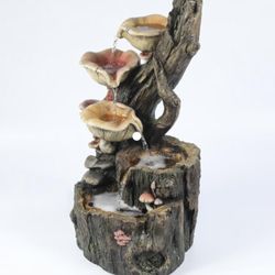 Luxen Home WHF793 Cement Tree Stump & Mushrooms Outdoor Fountain