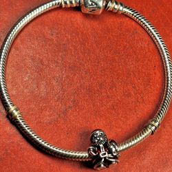 Pandora Sterling Silver Charm Bracelet & Retired Santa Enamel Charm , 7"