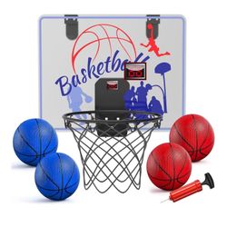 Basketball Hoop Indoor for Kids 4-12 Years Old, Over The Door Mini Hoops with 4 Balls, Scoreboard & Music Accompaniment, Cheering Sounds, Indoor Baske