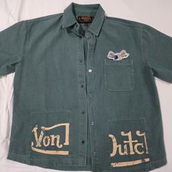 von dutch green button up denim Men