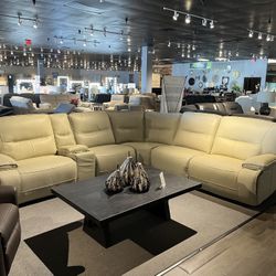 Beige 6pc Power Reclining Sectional Couch