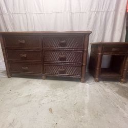 Vintage Woven Rattan Dresser + Nightstand Set – Tropical / Coastal Style
