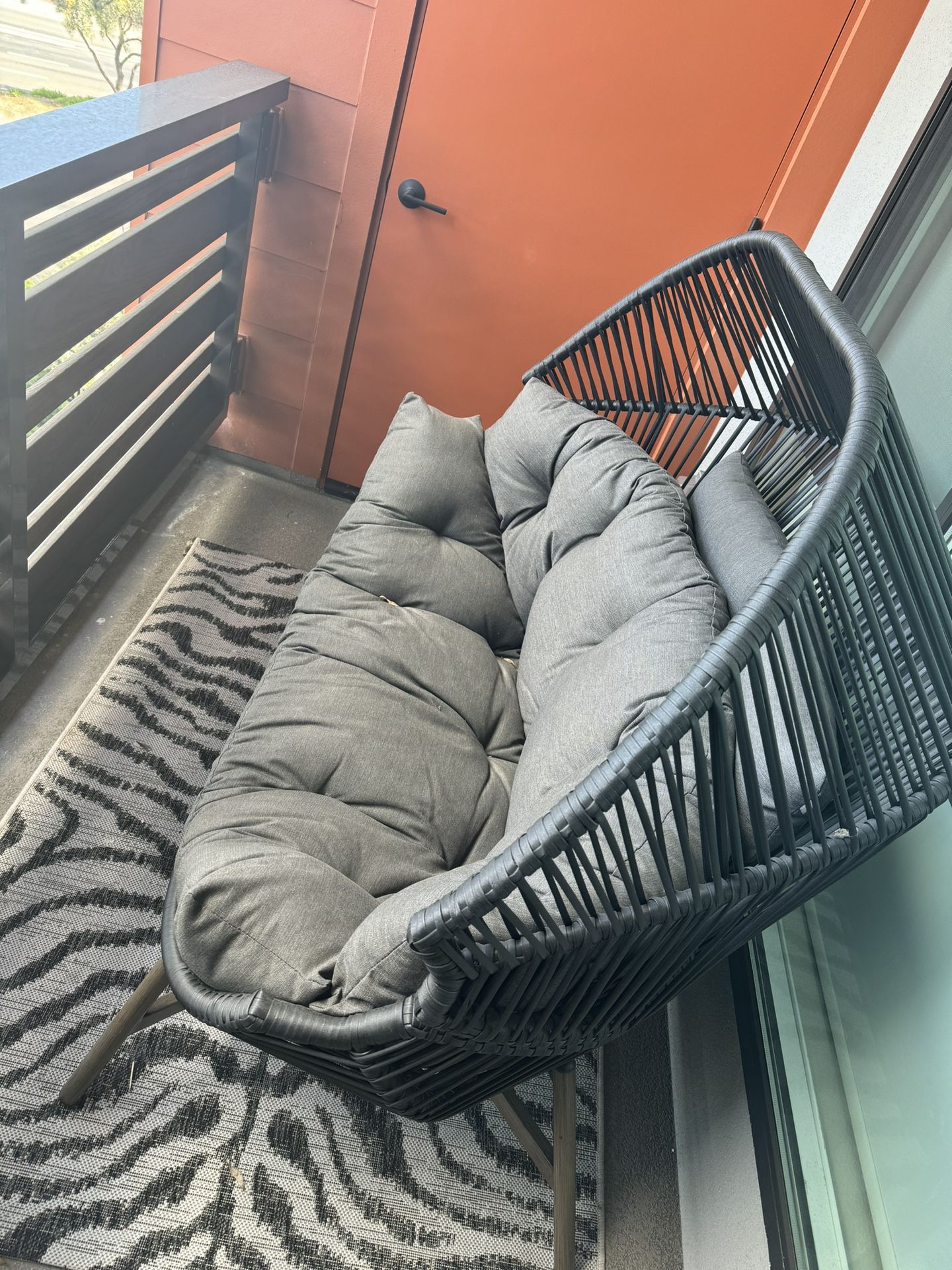 2-seat Modern Gray Grey Outdoor Egg Chair Loveseat 