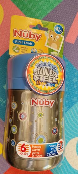 Nuby Insulated Stainless Steel Thermos With Folding Spoon, Infant Toddler Boys Girls 15 Oz/450 ml $10