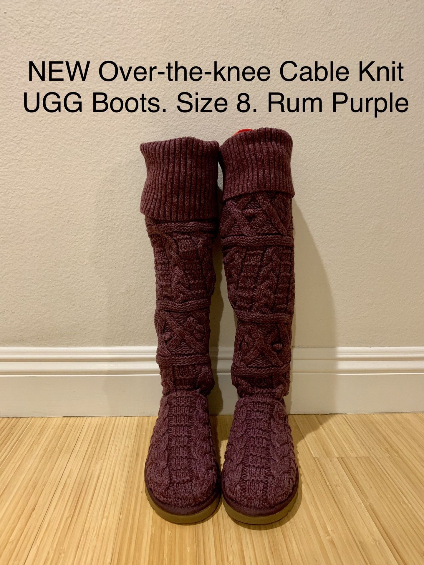 NEW Over-the-knee Cable Knit UGG Boots. Size 8. Rum Purple