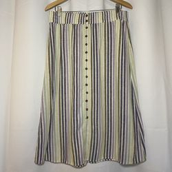Sonoma Goods for Life Striped Midi Skirt Womens L Linen Blend Purple Green EUC