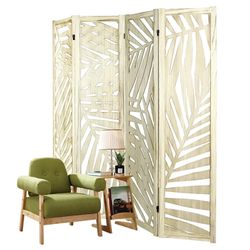 4 Panel Room Divider, 5.6FT Portable Wall Dividers, Room Dividers and Folding Privacy Screens, Wood Cutout Engraving Room Divider Screens for Office, 