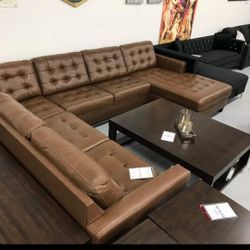Real Leather 4-piece Sectional Couch 🧡$47pay easily 