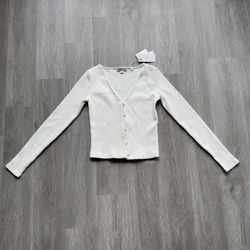Vince. Pearl Button White Ribbed Cardigan  Size S/P