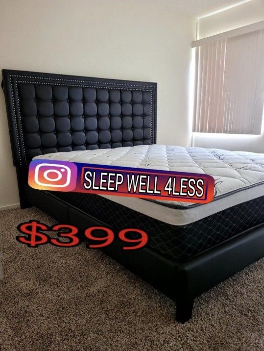 NEW QUEEN BED FRAME AND MATTRESS