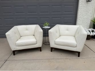Natuzzi Club Chairs Cream Italian Leather — Set of 2 📍Chandler | Delivery