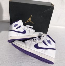 white/purple court high Jordan’s - kids
