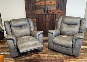 Leatherette Glider Recliner Chairs with Overstuffed Arms + Loveseat