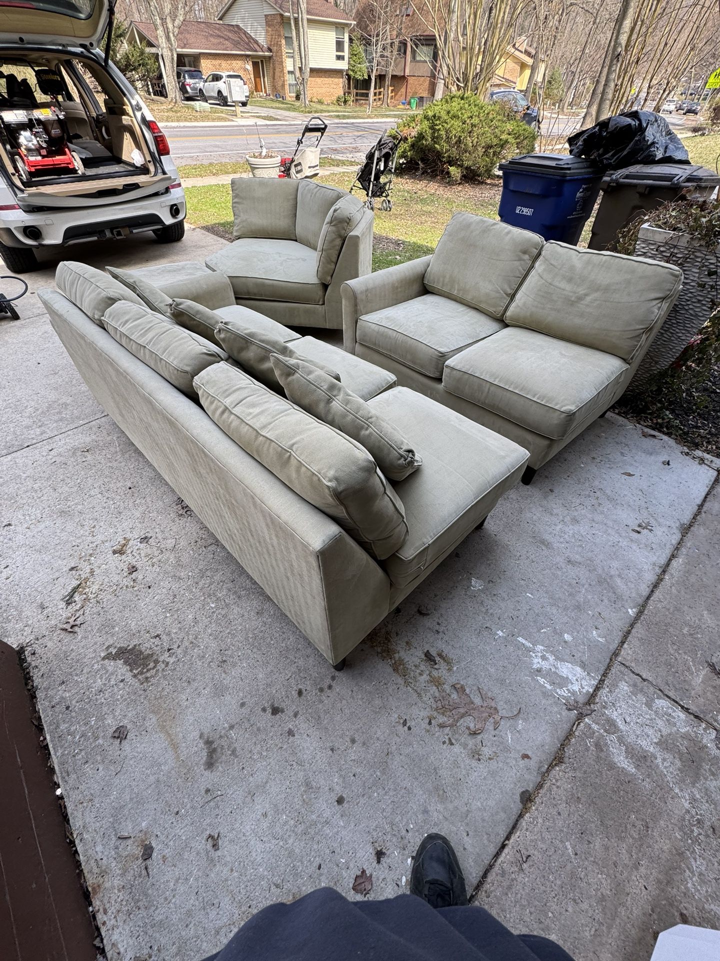 Sectional couch four piece and great condition sold as is green light green something for my son is moving out and pick up today for 200