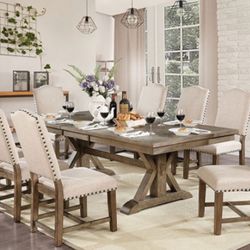 90” Dining Table With 8 Beige Chairs SALE!!! Only 1499