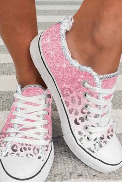 pink and grey ombré leopard print casual canvas sneakers