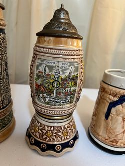 Vintage German Munich Olympics Beer Stein – Pewter Lid – Musical