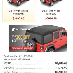 Mopar Twill Soft Top Jeep Wrangler Rubicon Unlimited 