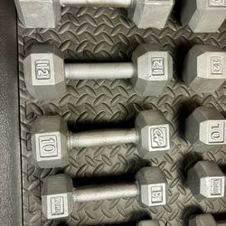 The Couple's Set... Cast Iron Hex Dumbbells: 5s, 8s, 10s, 12s, 15s, 20s, 25s and 30 pounders. Brute W= 250#