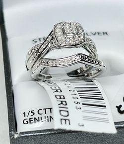1/5 Ct Forever Bride Diamond Halo Composite Women's Bridal Set Ring in 925 Sterling Sil