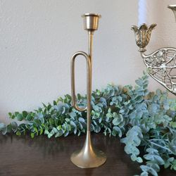 Vintage brass trumpet candle holder