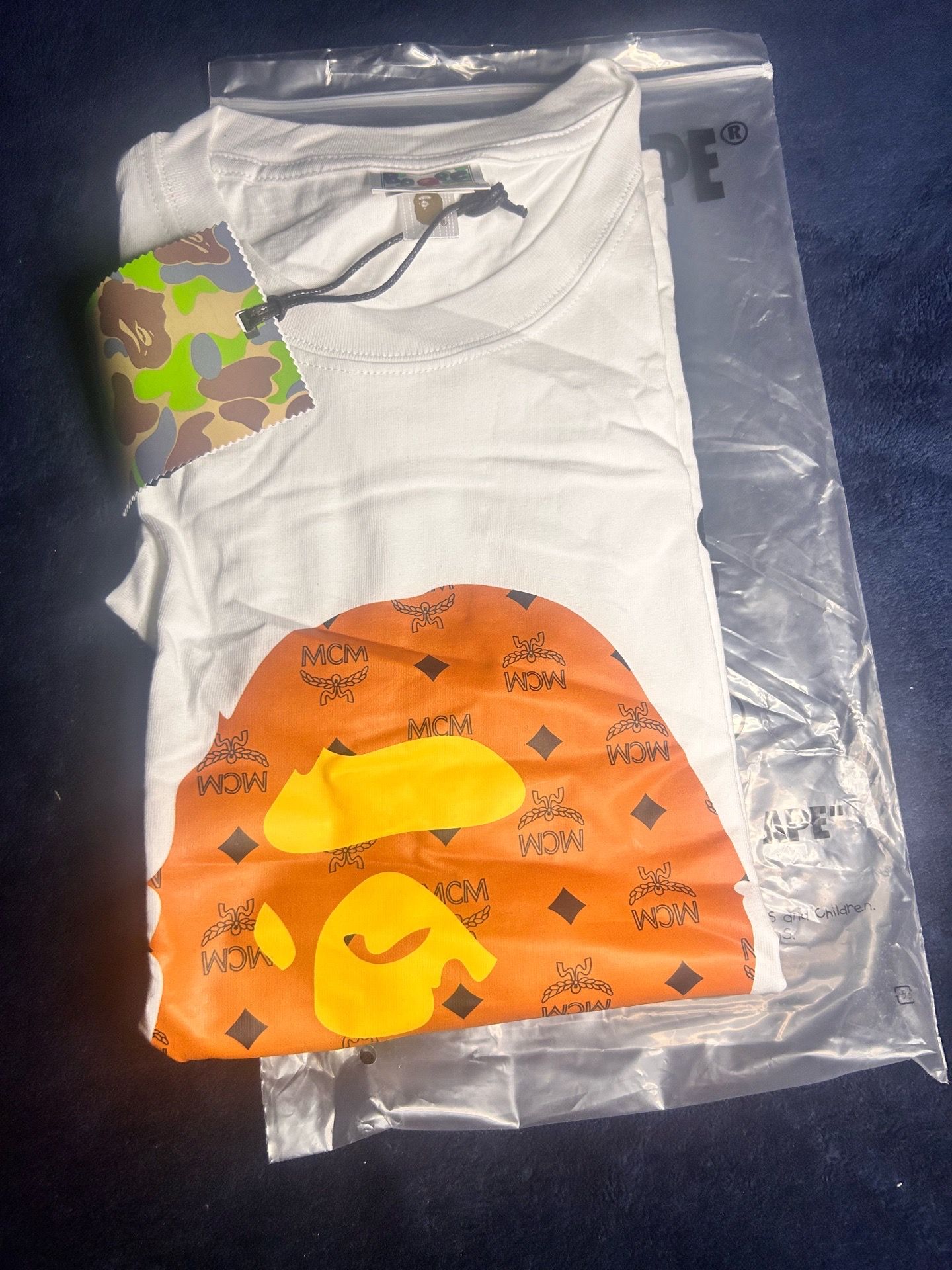 Mcm bape tee, size small, in white