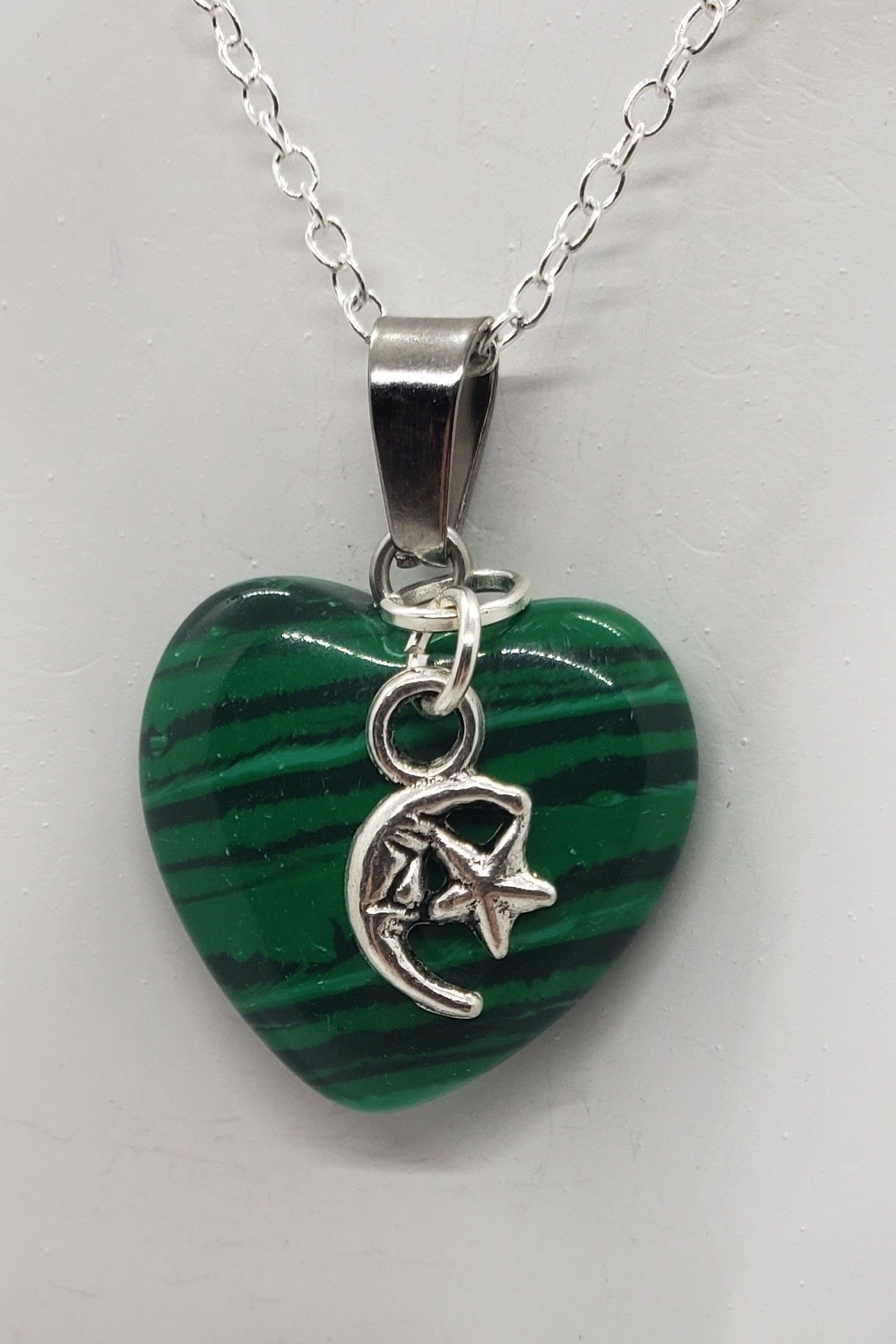 Malachite Moon/Star Heart Necklace