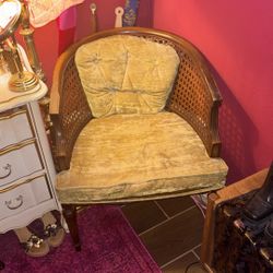 Moss Green Crushed Velvet Chair With Wooden Accent 