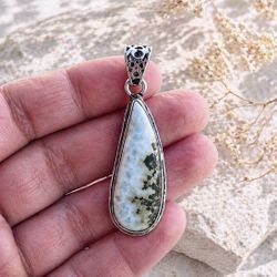 Natural Caribbean Larimar Silver 2” Necklace Pendant