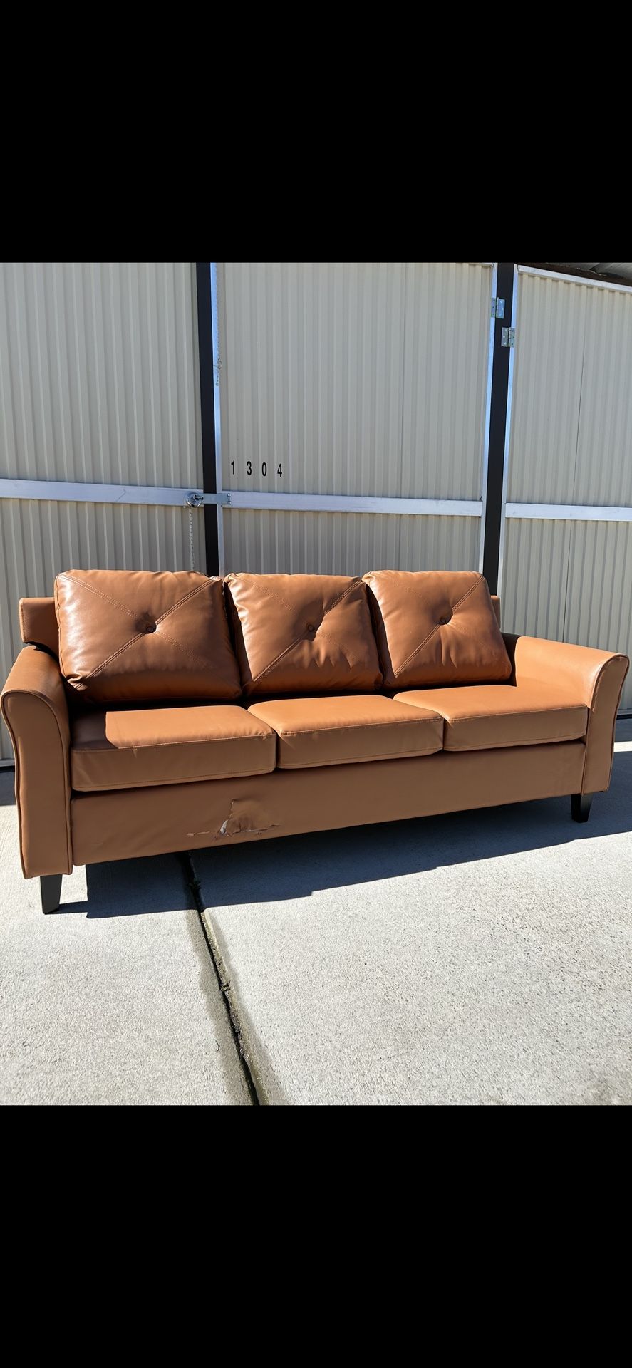 3 Seater Caramel Faux Leather Sofa 