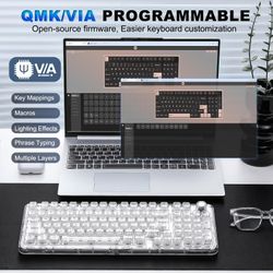 YUNZII  Wireless Mechanical Keyboard with Knob (White, Crystal Switch) | BT5.0/USB-C/2.4GHz,1800