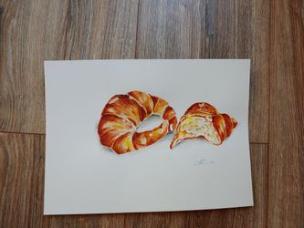 Watercolor painting, breakfast 10x14