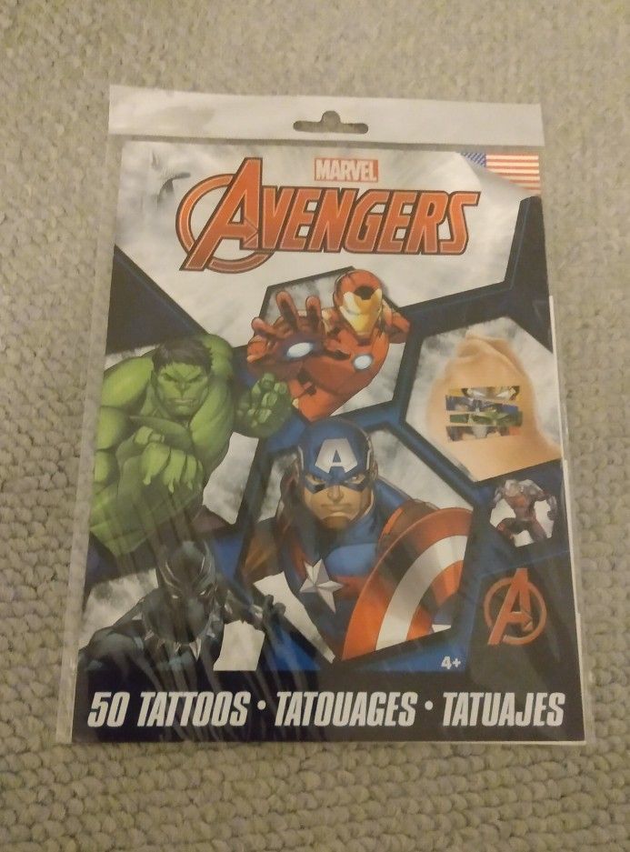 BRAND NEW IN SEALED PACKAGE MARVEL AVENGERS 50 COUNT TEMPORARY TATTOOS PARTY PACK AGES 4+ 