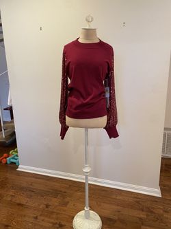 Burgundy Blouse With Sequin Sleeves