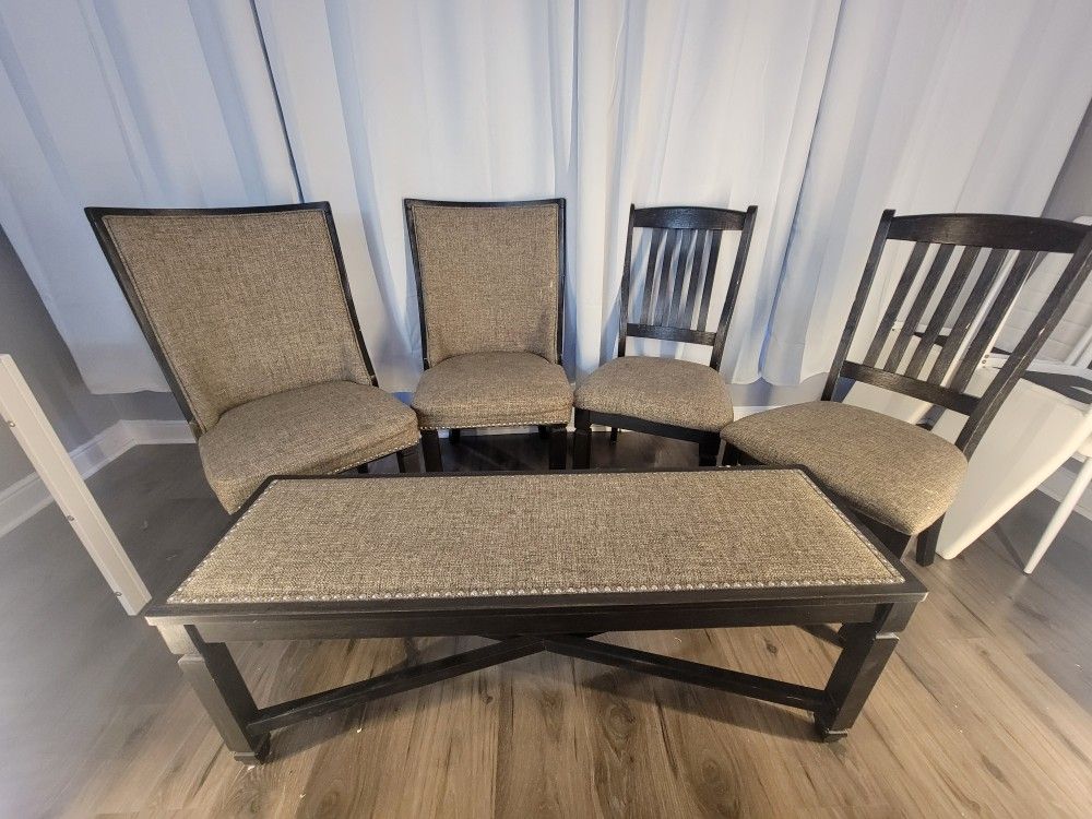 Signature Design by Ashley Tyler Creek Modern Farmhouse Upholstered Dining Room Chairs And Bench, Antique Black Finish
