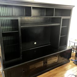 Black Television Stand and Hutch Solid Wood USA