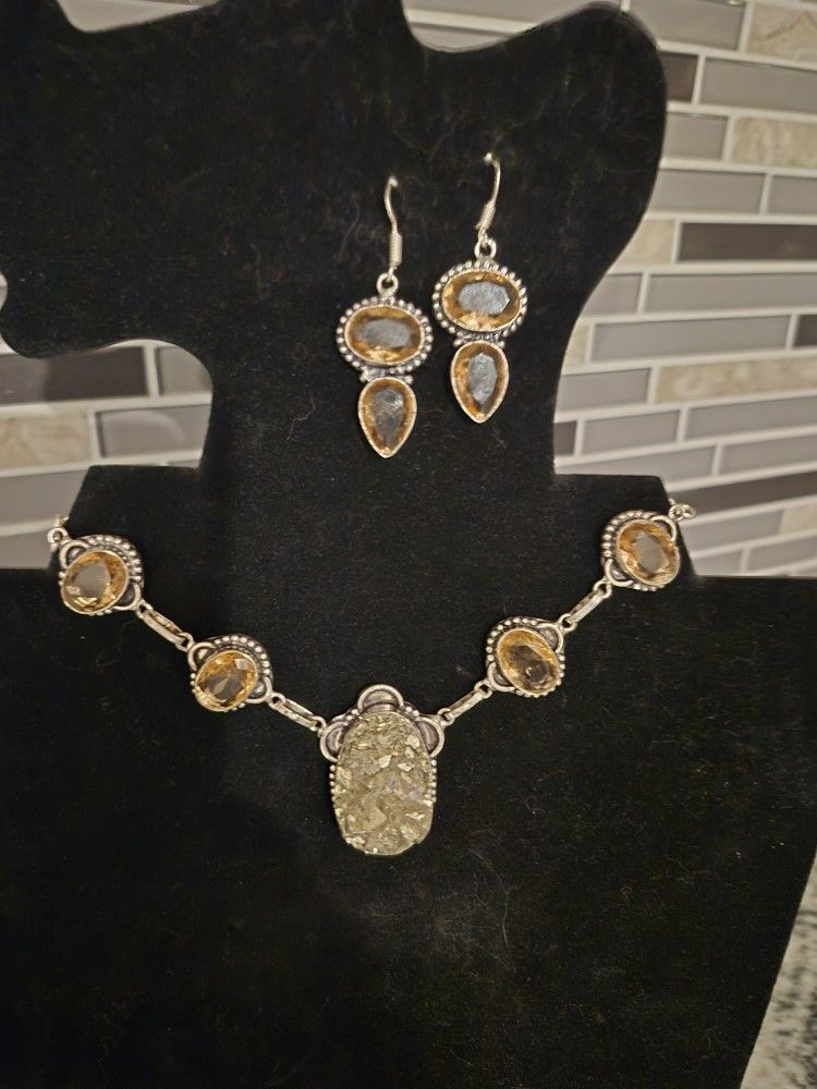 Elegant Apache Pyrite Morganite Necklace Set