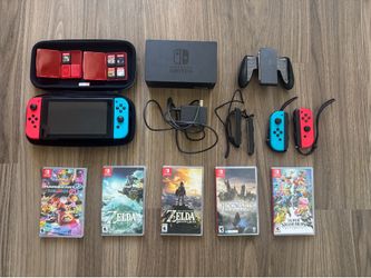 Nintendo Switch V1 Bundle - 5 Games, Extra Joy-Cons & Pro Controller, 128GB MicroSD