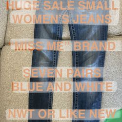 HUGE SALE Women’s Jeans MISS ME Brand Seven Pairs Blue White NWT Like New Small Petite 26 25