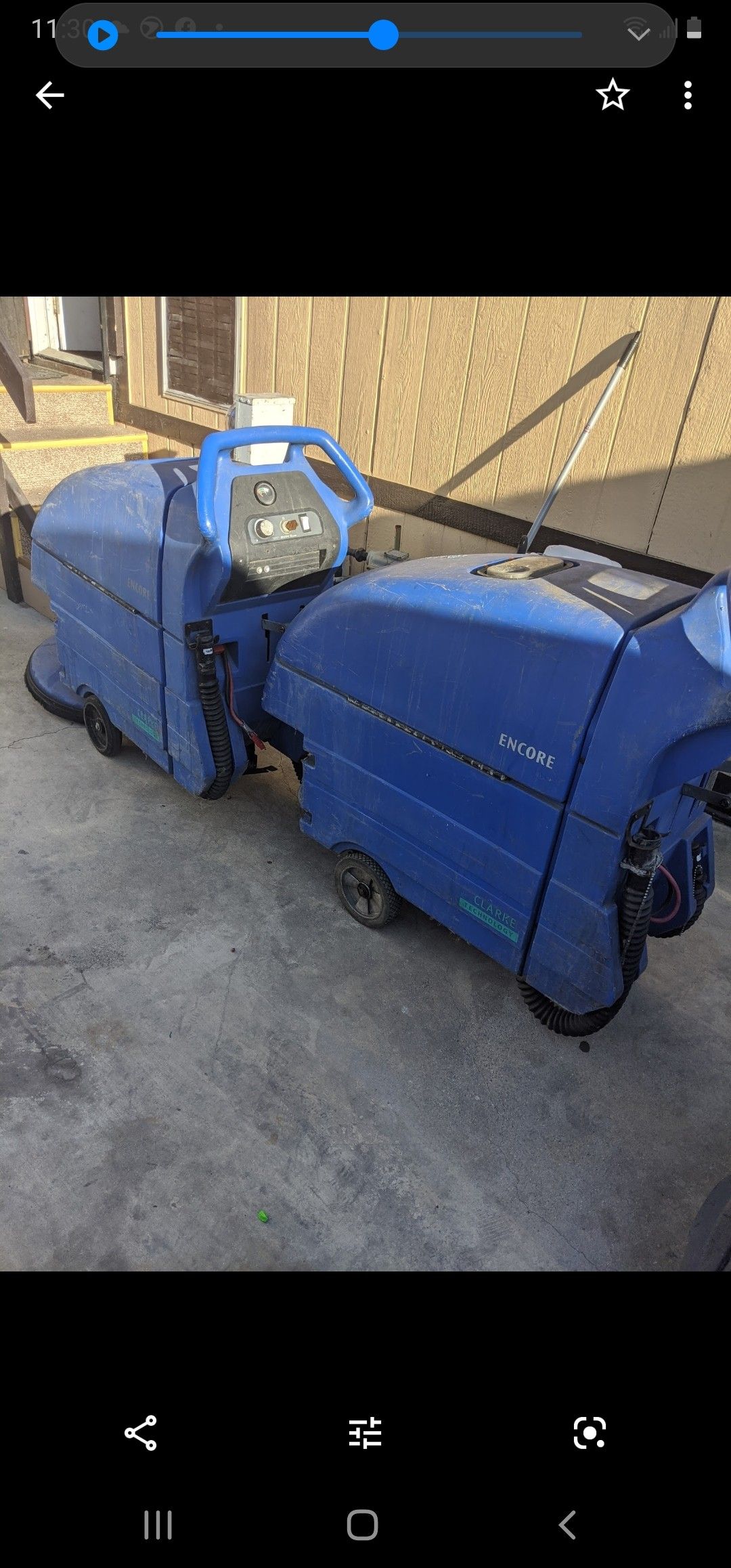 20 inch Clarke scrubber machines, with pad holders and equegees, use 2 ea, 12 volts batteries per equipment not included.